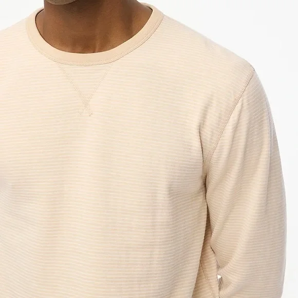 J. Crew Soft Striped Crewneck Long Sleeve Pale Oak White Beige Tee Shirt L - Picture 2 of 5